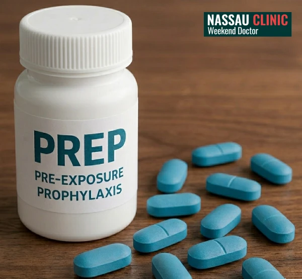 HIV prevention PrEP pills and container on table in clinical setting Ireland
